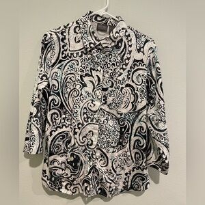 Women’s Additions by Chico white and black paisley print button down.  S…